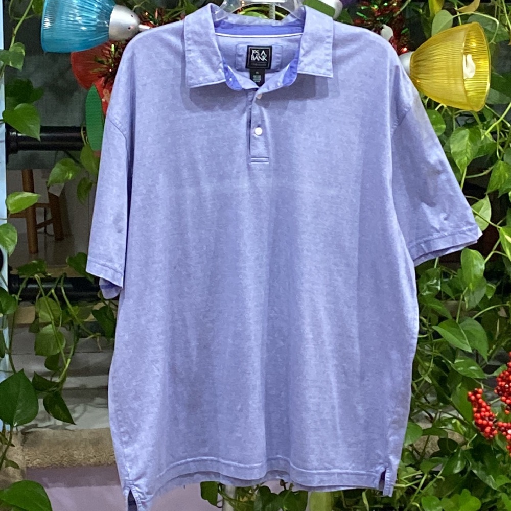 JoS A Bank Traveler 100% Cotton Men's T-shirt Purple Three Buttons Up Polo XXL !